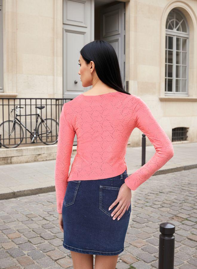 Freehand Women Regular Fit Textured Boat Neck Full Sleeves Asymmetric Top - Image 5
